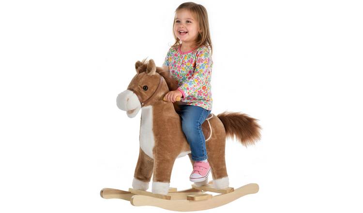 HOMCOM Plush Sound Moving Mouth Wagging Tail Kids Rocking Horse - Brown