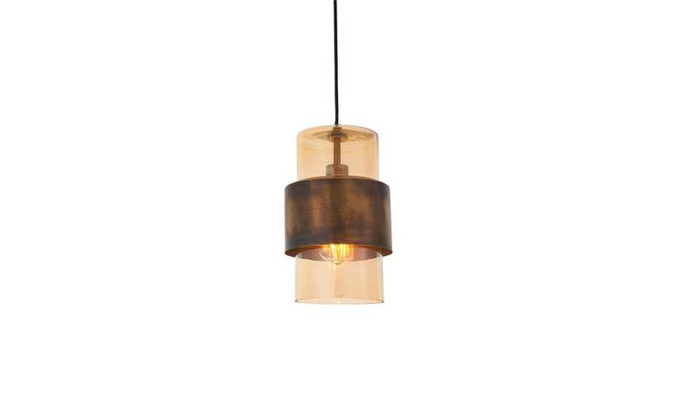 Loops Direct Steel and Glass Pendant Light - Antique Brass and Champagne