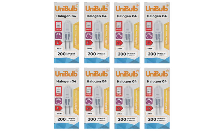 UniBulb 20W Halogen Dimmable Capsule G4 Light Bulb - Pack of 8