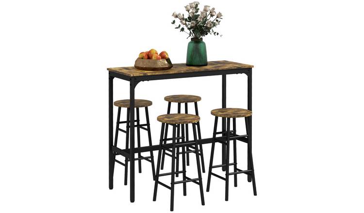HOMCOM 5 Piece Bar Table and Stools Set - Rustic Brown