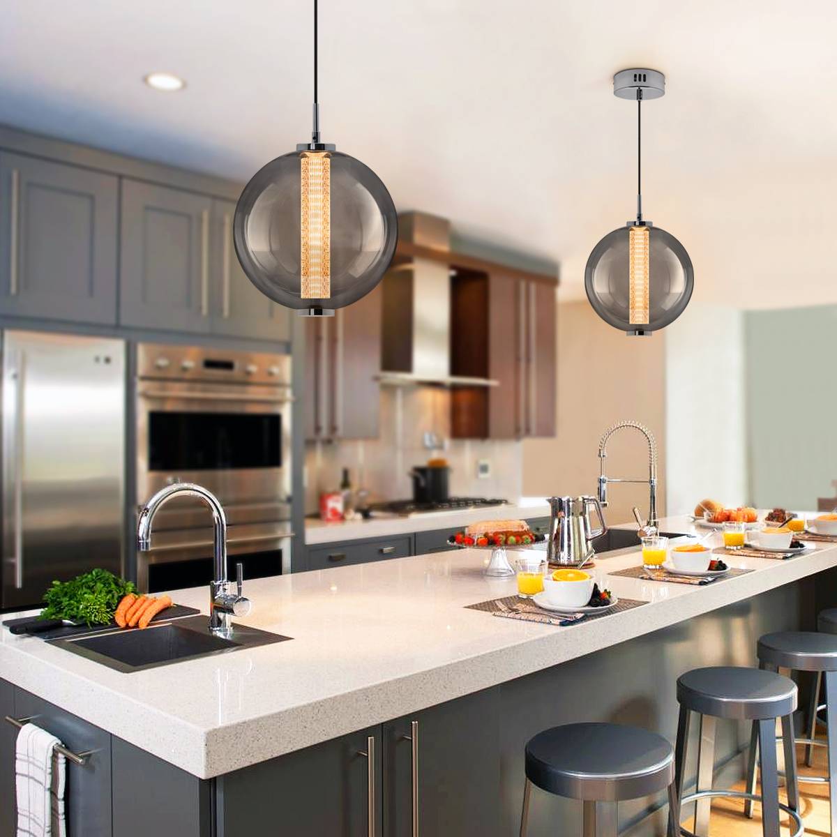 Energy Light Bulbs 9W LED Globe Glass Ceiling Pendant Light - Grey - Image 5