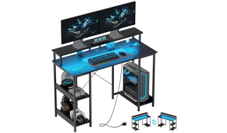 HOMCOM Reversible Computer Desk with Power Outlets - Black