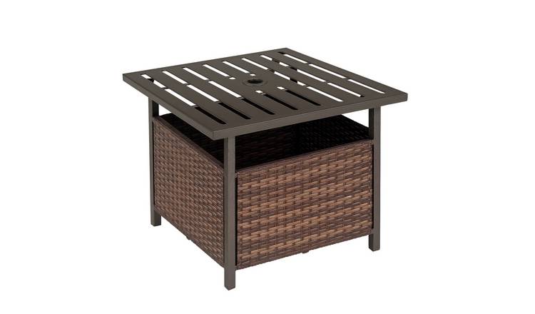 Outsunny Rattan Garden Side Table with Umbrella Hole - Brown
