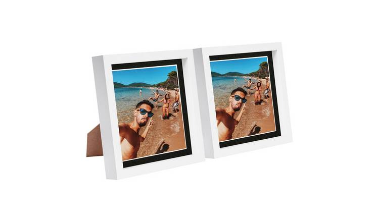 Nicola Spring 3D Box Photo Frames - 8" x 8" with Mount - Set of 2 - White