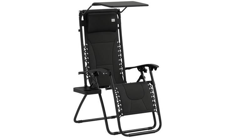 Outsunny Foldable Reclining Patio Chair with Shade Cover - Black