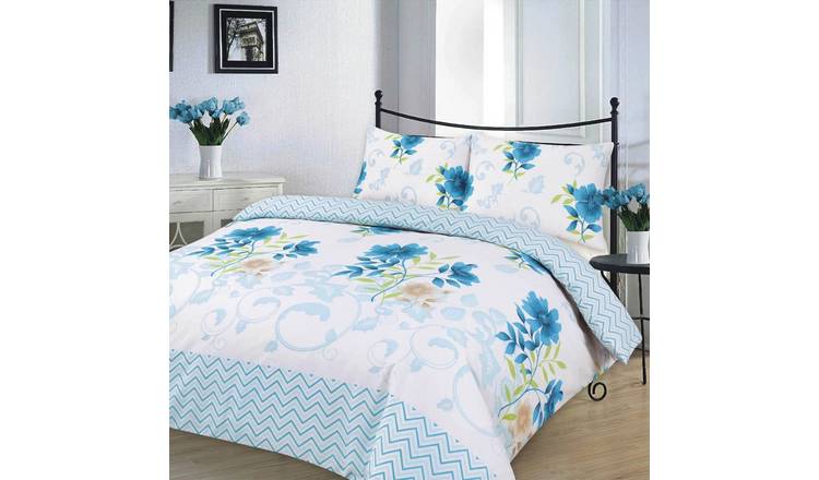 HomeSpace Direct Bethany Blue Duvet Cover Set - Single