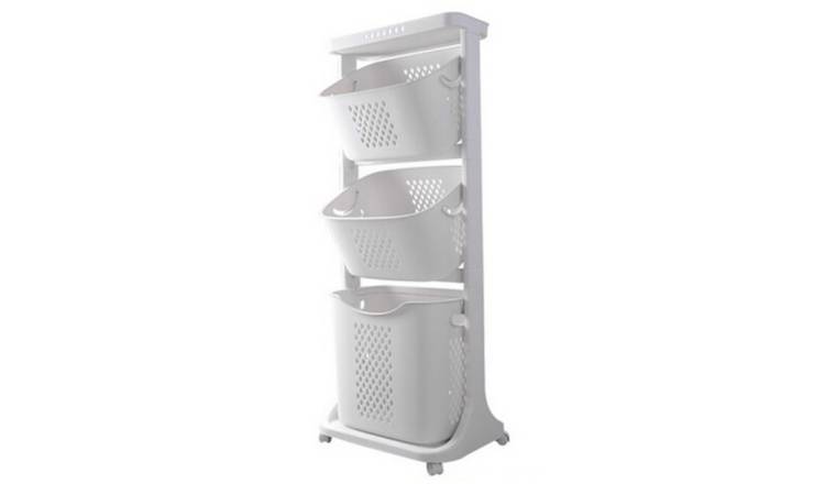 Living and Home 3 Tier Laundry Basket on Wheels - White