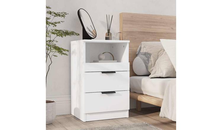 Walplus 2 Drawer Engineered Wood Bedside Cabinet - White - 40 x 36 x 65 cm