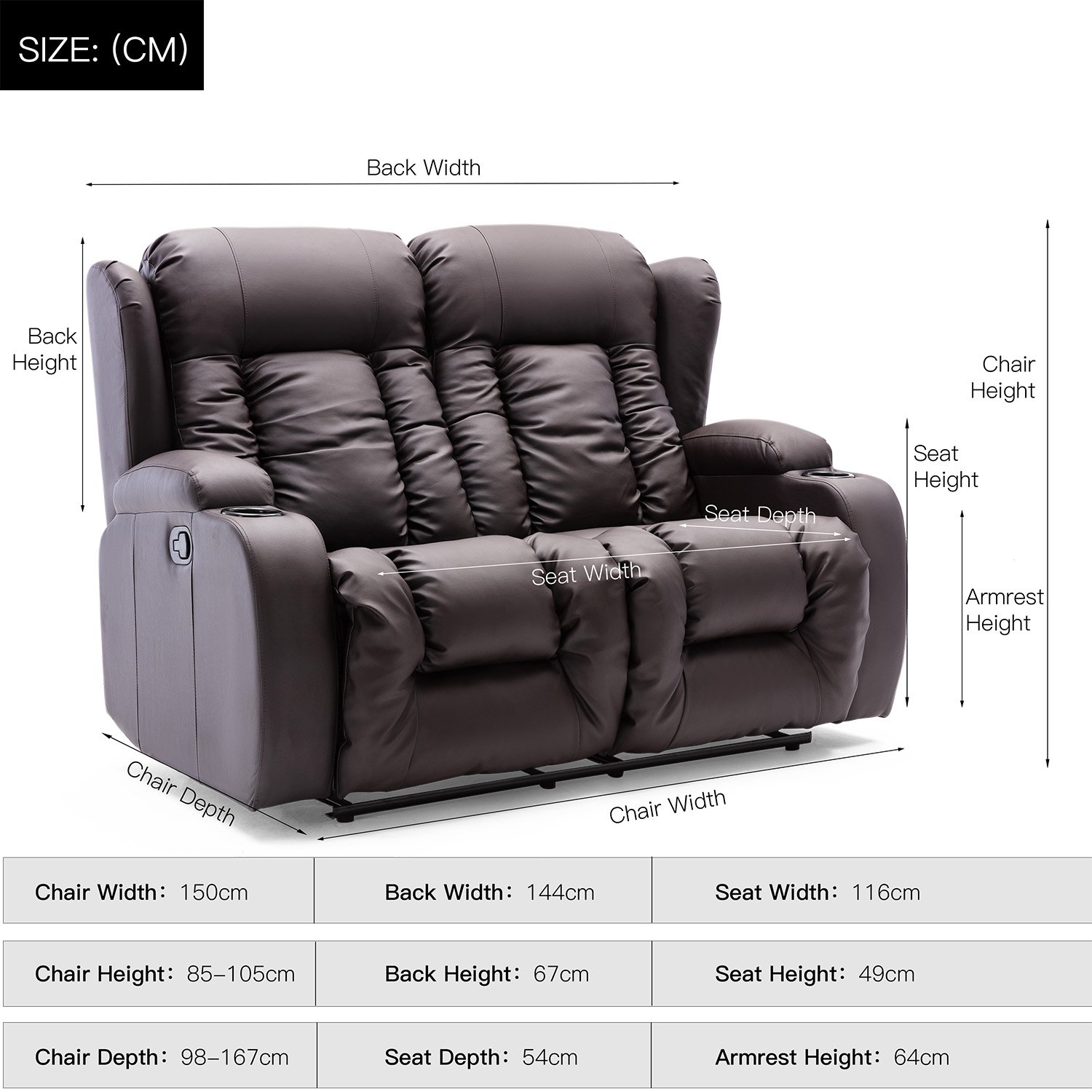 Furniture Online Caesar Manual Recliner 2 Seater Leather Sofa – Brown - Image 5