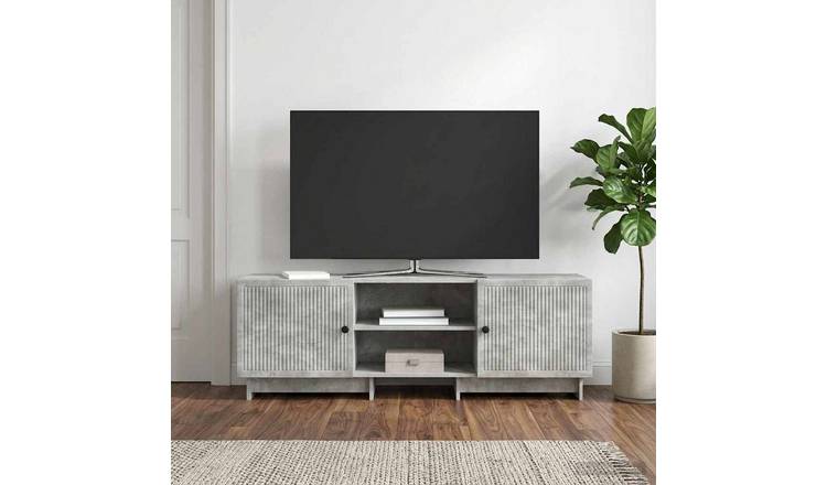 Walplus 2 Door Engineered Wood TV Cabinet - Concrete Grey - 150 x 31 x 50 cm