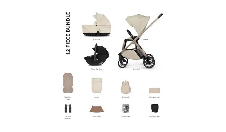 Venicci Tila 3-in-1 12-Piece Travel System - Black/Sabbia