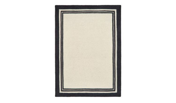 Mega Flooring White Modern Bordered Rug - 80 x 150cm