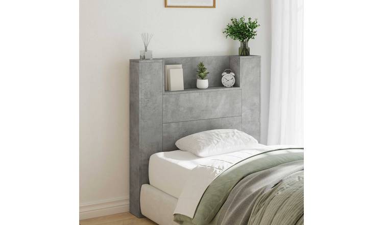 Walplus Wood LED Storage Headboard - Granite Grey - 100 x 16.5 x 103.5 cm