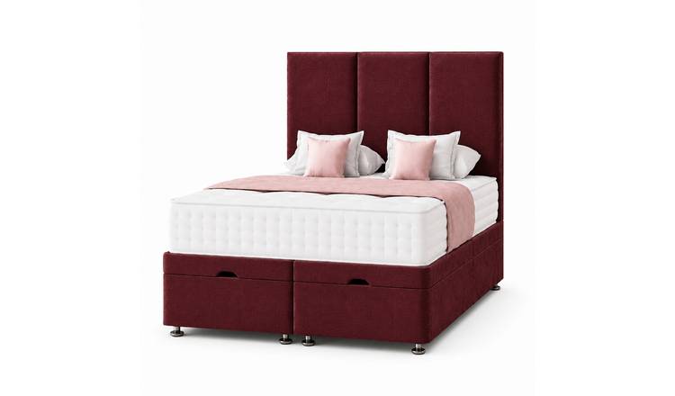 Comfy Deluxe 4ft6 Double End‑lift Ottoman Plush Storage Bed Set - Burgundy