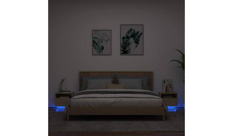 Walplus Pack of 2 LED Bedside Cabinet - Light Oak - 40 x 39 x 37 cm