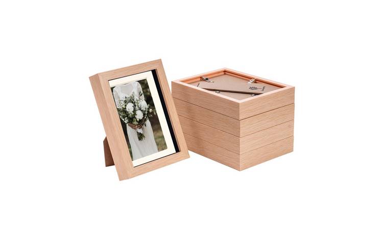 Nicola Spring 3D Box Photo Frames - 5 x 7" with Mount - Set of 5 - Light Wood