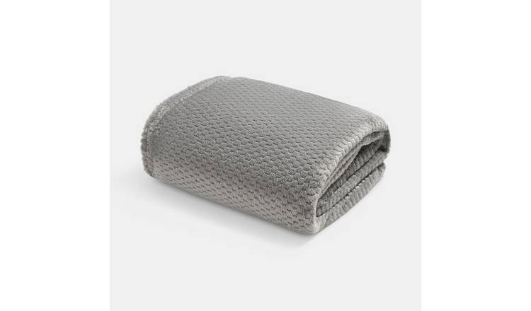 OHS Waffle Fleece Blanket Throw 200 x 240cm - Mid Grey