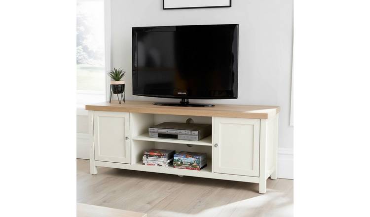 Home Source Avon Wide TV Stand with 2 Doors - Off White