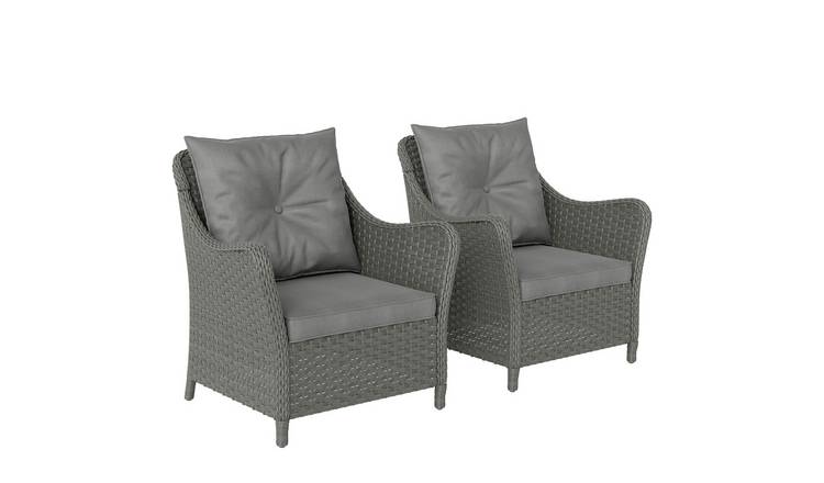 Outsunny Set of 2 Rattan Cushioned Garden Chairs - Dark Grey