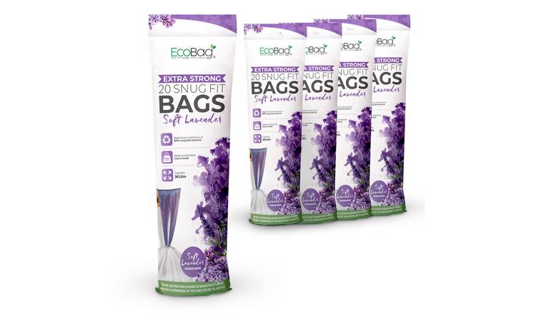 EcoBag 30L Lavender Scented Drawstring Kitchen Bin Liners - Pack of 100