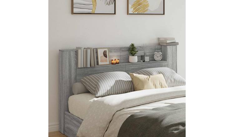 Walplus Wood LED Headboard Cabinet - Grey and Oak - 180 x 16.5 x 103.5 cm