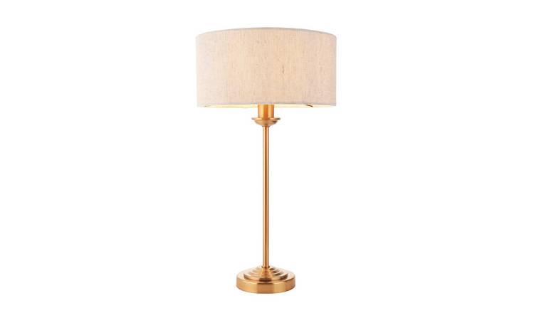 Loops Direct Highclere Table Lamp - Vintage Brass and Natural Linen
