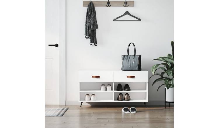 Walplus Engineered Wood Shoe Bench - High Gloss White - 102 x 35 x 55 cm
