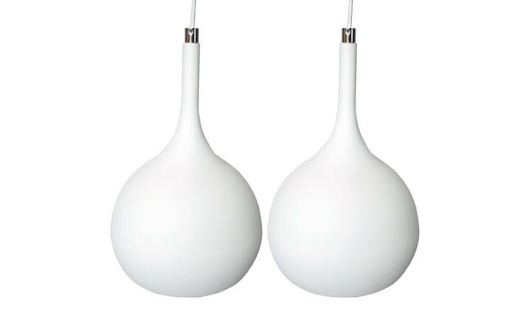 Loops Direct Set of 2 Matt White and Copper Pendant Lights - White and Copper