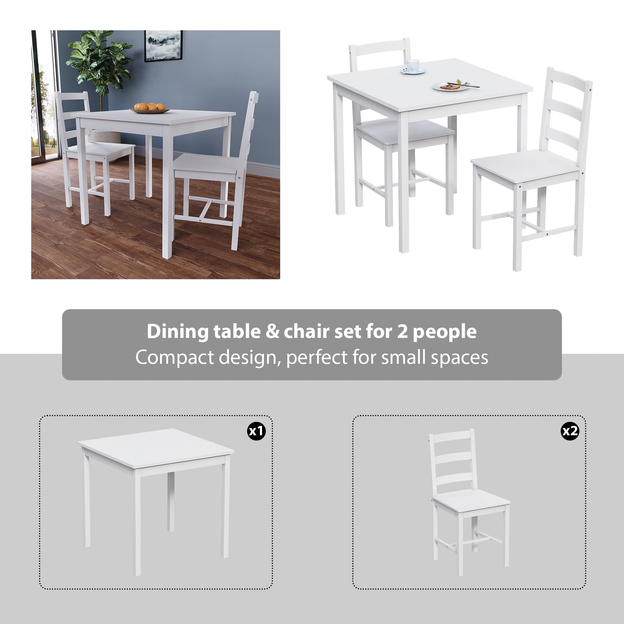 Vida Designs Yorkshire 2 Seater Dining Set - White - Image 4