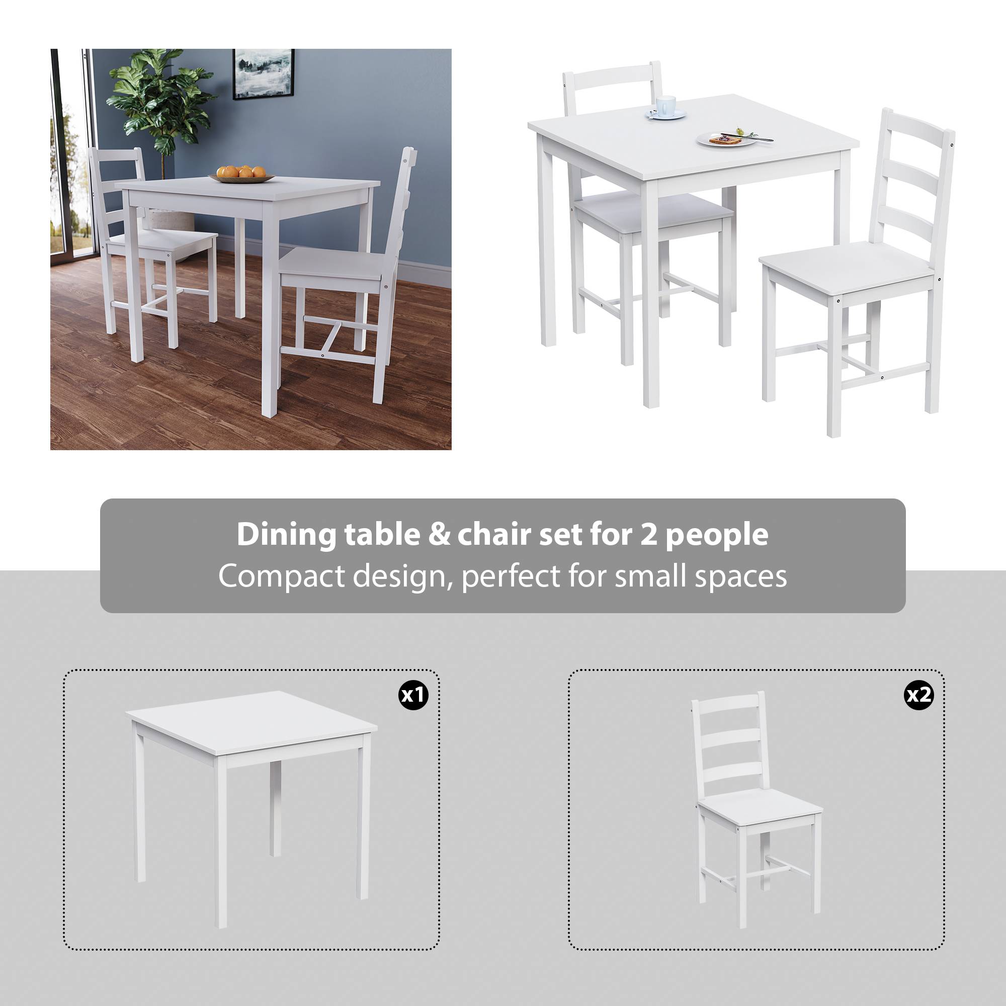 Vida Designs Yorkshire 2 Seater Dining Set - White - Image 4