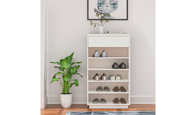 Walplus Solid Wood Shoe Cabinet - White - 60 x 34 x 105 cm