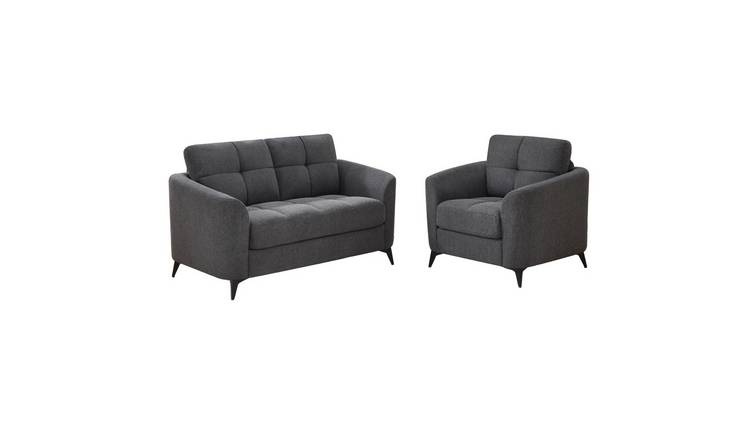Furniture Online Solna Scandi Style Linen 1+2 Seater Sofa Set - Charcoal
