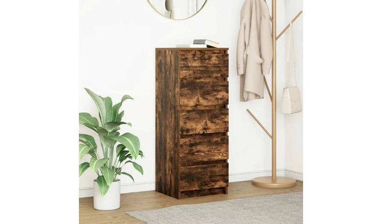 Walplus 5 Drawer Engineered Wood Sideboard - Smoked Oak - 37.5 x 35 x 99 cm