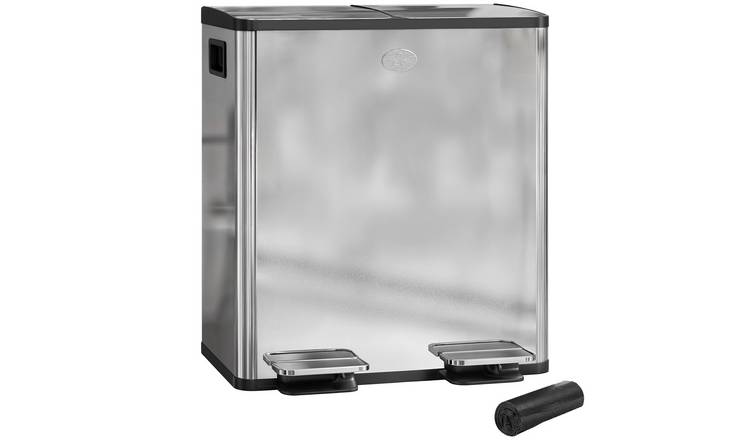 Homcom 2 x 20L Dual Kitchen Bin Pedal Bin for Recycling and Waste - Silver Tone