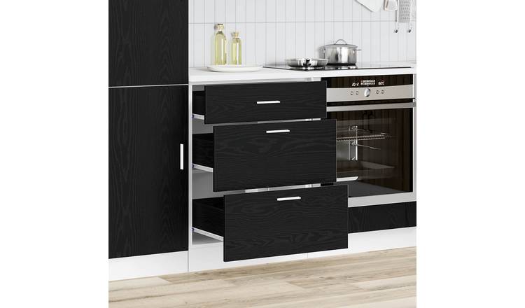 Walplus 3 Drawer Engineered Wood Storage Cabinet - Black Oak - 60 x 46 x 81.5 cm
