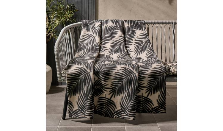 OHS Leaf Print Polar Fleece Blanket Throw 120 x 150cm - Beige/Black