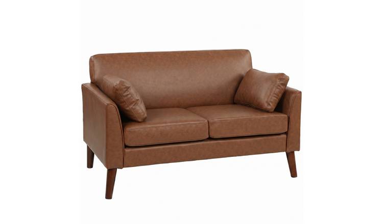 HOMCOM 2 Seater PU Leather Upholstered Loveseat Sofa - Brown