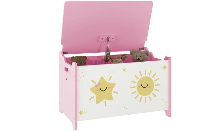Aiyaplay Kids Lidded Safety Hinge Toy Box - Pink