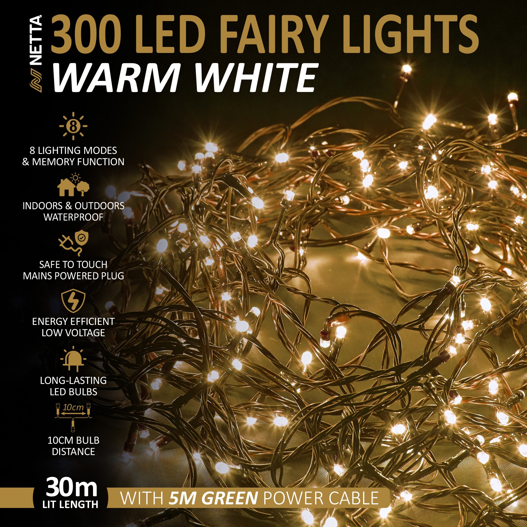 NETTA 300 LED 30m Christmas Fairy String Lights - Warm White - Image 2