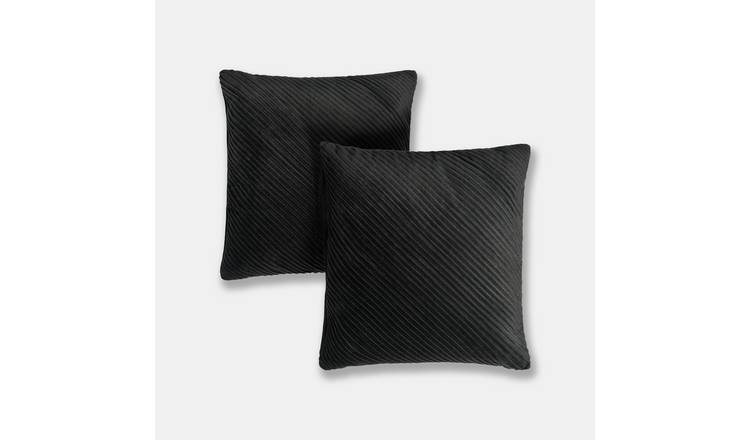 OHS 2 Pack Pleated Velvet Cushion Covers 45 x 45cm - Black