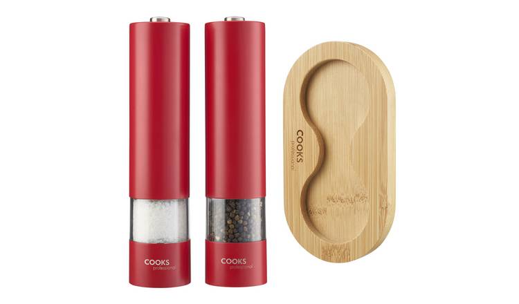 Cooks Professional Electric Salt and Pepper Mill Set with Base - Red