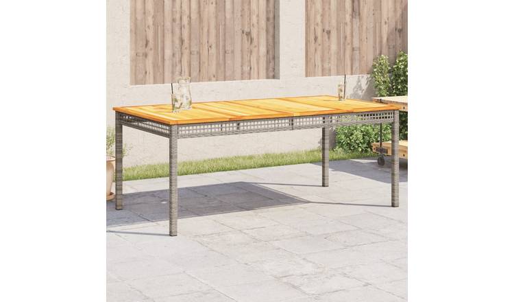 Walplus Poly Rattan Garden Table Acacia - Grey - 180 x 90 x 75 cm