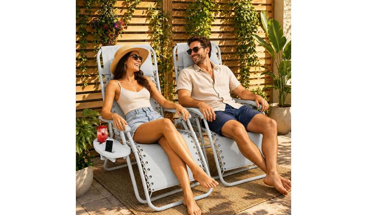 Neo Set of 2 Zero Gravity Garden Recliner Chairs - Grey