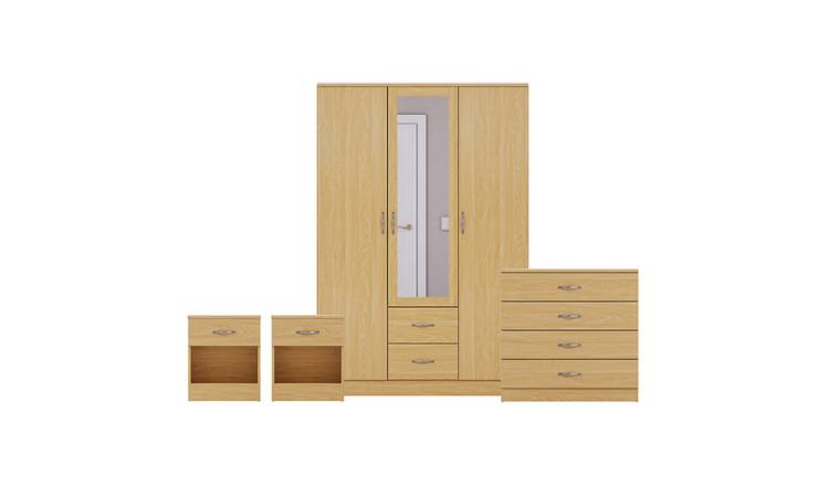 Vida Designs Riano Bedroom Set (Bedsides, 4 Drawer Chest, Mirror Wardrobe)- Pine