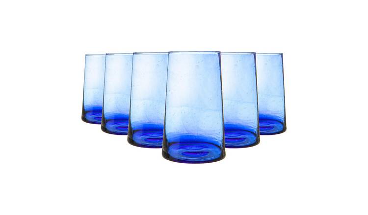 Nicola Spring Merzouga Recycled Highball Glasses - 320ml - Blue - Pack of 6
