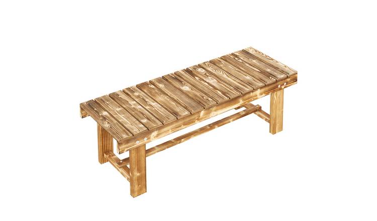 Outsunny 2 Seater Fir Wood Backless Garden Bench - Carbonised