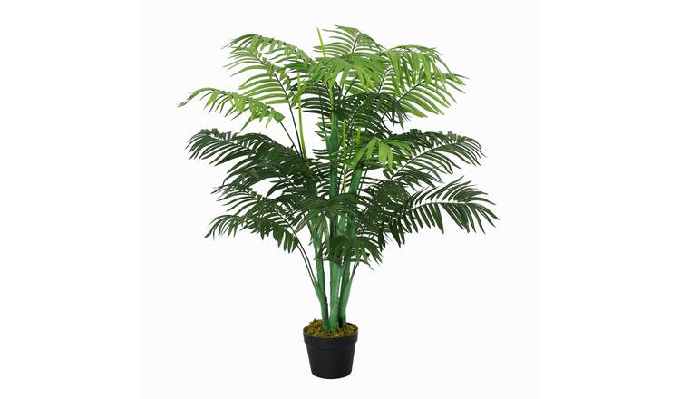 Outsunny 4FT Artificial Palm Plant Decorative Tree with Nursery Pot - Green