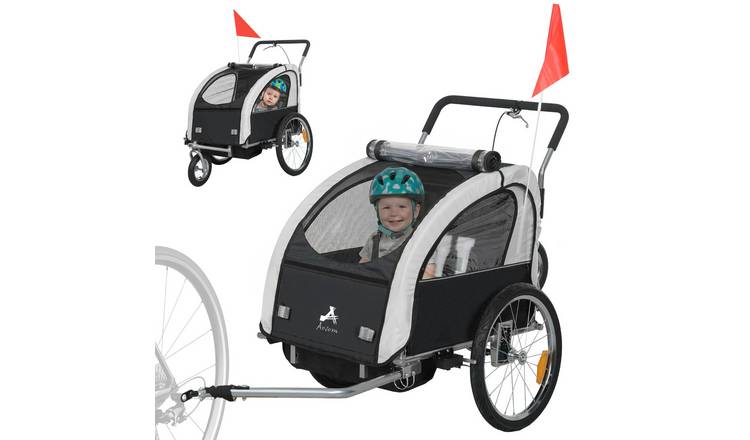 HOMCOM 2 Seat 5 Point Harness Safety Flag Reflectors Kids Bike Trailer - Black