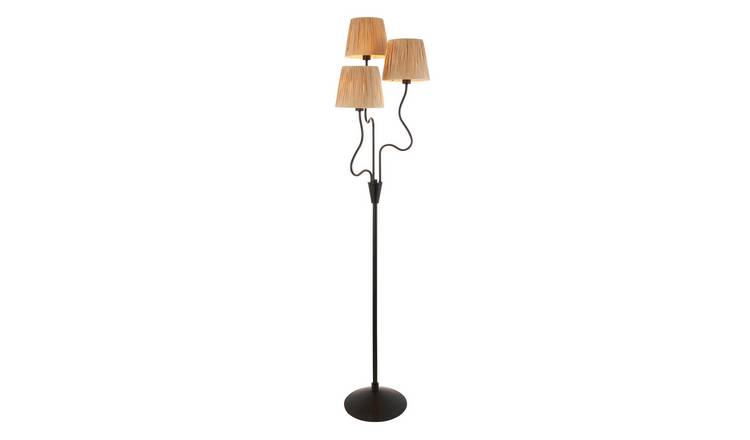 Loops Direct Steel and Raffia Floor Lamp - Matt Black & Natural Raffia