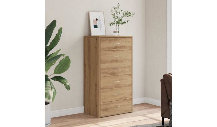 Walplus Engineered Wood 6 Drawer Sideboard - Oak - 50 x 34 x 96 cm